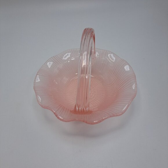 Mikasa Vintage Candy Dish Basket Pink Ribbed Handle Frosted Underside - Picture 5 of 5